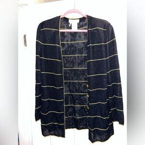 Escada Dark Navy Blue Cardigan with Yellow Line Accents 38